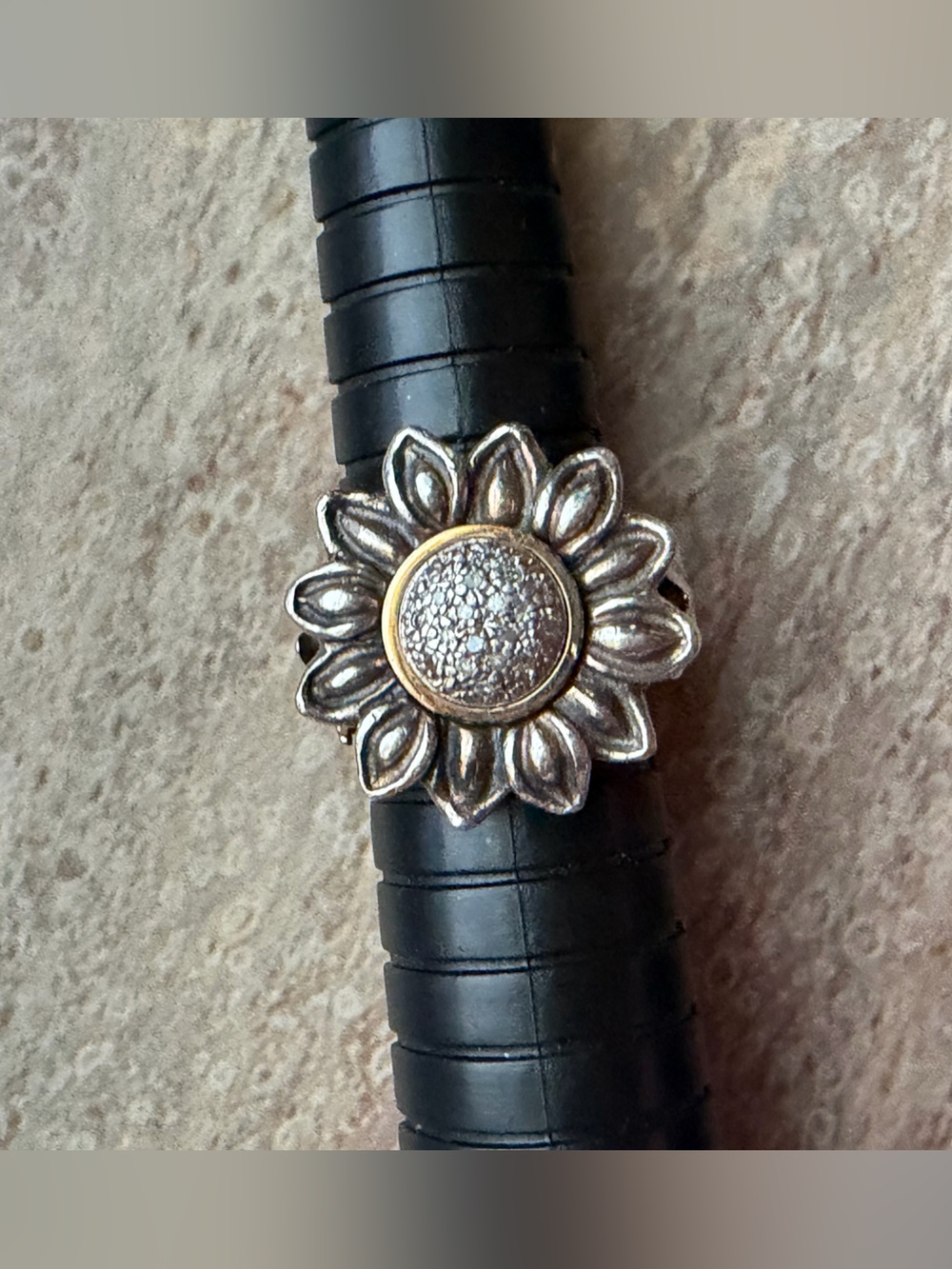 Designer Sterling And 14K Gold Daisy/Sunflower? Ring With Diamond  Chips Ring - Picture 15 of 15